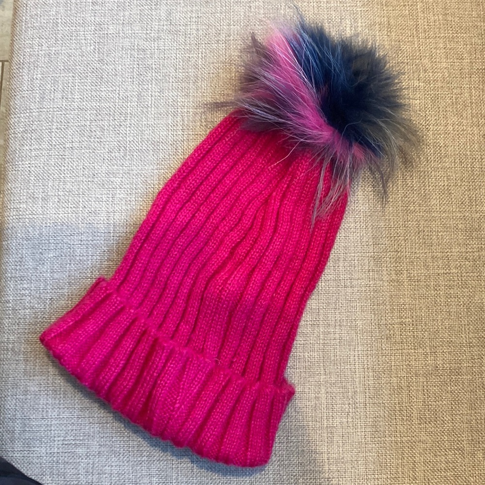 Bari Lynn Ribbed Hat with fur, NEW with tags